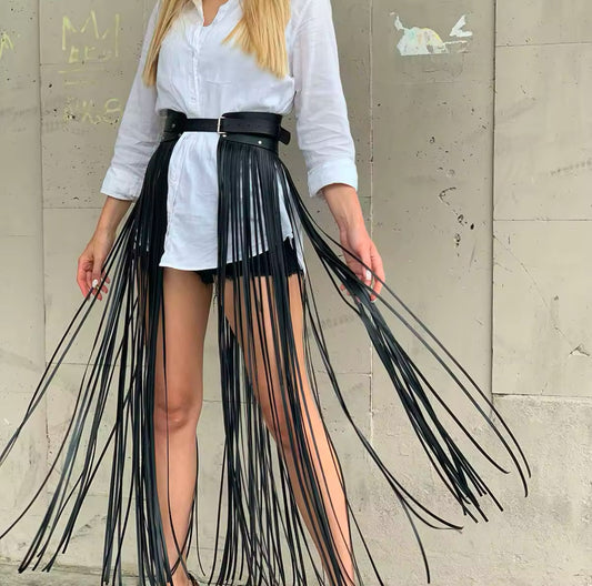 Understated Leather Fringe Skirt