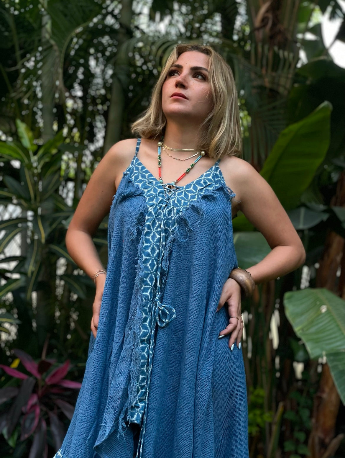 WHISPERING WINDS BOHO DRESS - BLUE