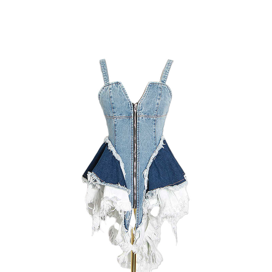 RUFFLED DENIM TOP